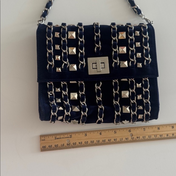 Chain-Accented Navy Shoulder Bag with Silver Hardware 6 * 8 inches - Picture 6 of 6